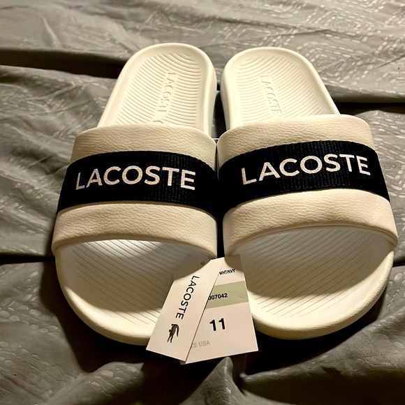 NWT ?Lacoste? slides size 11. Plastic with foam soles, leather upper, Nylon. main image 4